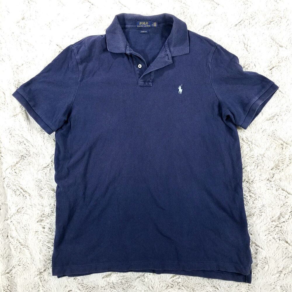 Polo‎ Ralph Lauren Shirt Mens L Blue Classic Fit Rugby Short Sleeve Collared